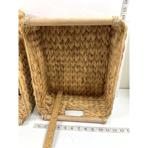 Handwoven Wicker Storage Baskets Set Of 2 With Wooden Handles - Rustic & Durable - Picture 8 of 12